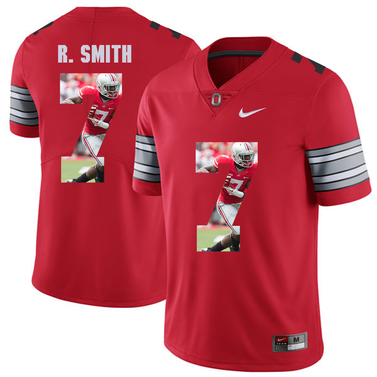 Men Ohio State 7 R.Smith Red Fashion Edition Customized NCAA Jerseys